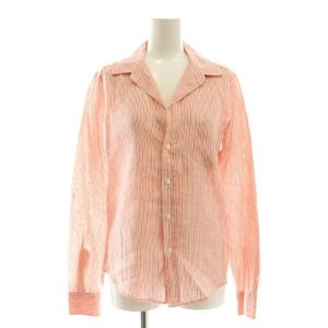 BARRY ストライプ リネン シャツ 長袖 XS オレンジ ピンク /DF OS AD