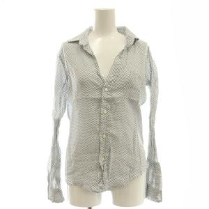 BARRY ピンドット リネン シャツ 長袖 XS ホワイト ネイビー /DF OS AD