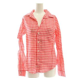 BARRY ギンガムチェック リネン シャツ 長袖 XS ピンク ホワイト /DF OS AD