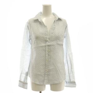 BARRY 小花柄 リネン シャツ 長袖 XS ホワイト ブルー /DF OS AD