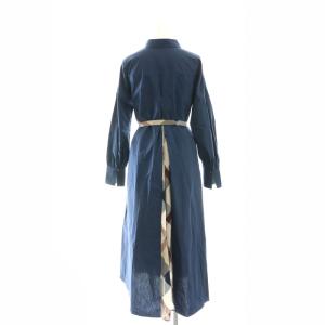 BLUE LABEL CRESTBRIDGE ロングスリーブ チェック シャツワンピース ロング リボンベルト付き 38 ネイビー /DF OS