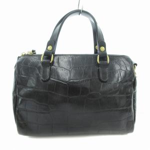 IL BISONTE 2WAY ハンドバッグ ショルダー クロコ型押し レザー 黒 ブラック /JS