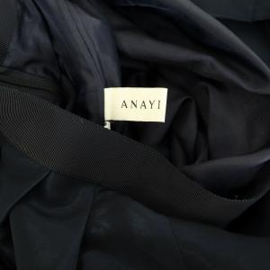ANAYI 23AW メタリッククロスカールタック スカート ロング 36 ネイビー /MY OS