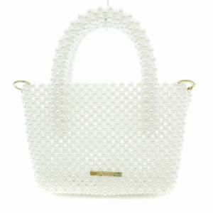 2WAY ハンドバッグ ショルダー ビーズポシェット フェイクパール 白 ホワイト /JS