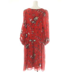 ZADIG & VOLTAIRE シルク 花柄 Vネック ワンピース ひざ丈 長袖 M 赤 レッド /AT OS