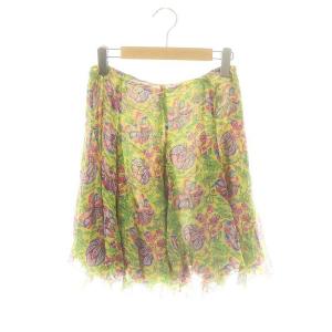 シルク 総柄 シアースカート フレア ミニ シースルー 0 黄 イエロー /AT OS