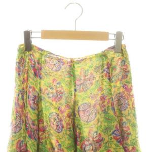 RALPH LAUREN シルク 総柄 シアースカート フレア ミニ シースルー 0 黄 イエロー /AT OS