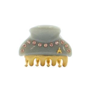 ミニ ヘアクリップ 髪留め ヘアアクセサリー ラインストーン ロゴ 水色 ライトブルー ゴールドカラー