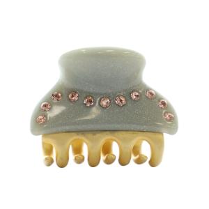 Alexandre De Paris ミニ ヘアクリップ 髪留め ヘアアクセサリー ラインストーン ロゴ 水色 ライトブルー ゴールドカラー