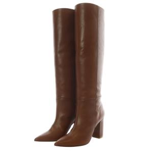 ブーツ ロング ポインテッドトゥ チャンキーヒール レザー 36.5 ブラウン /YO4