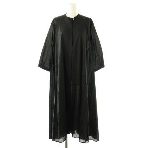 スタンドカラー フレア ロング ワンピース ミモレ 七分袖 黒 ブラック /AT OS
