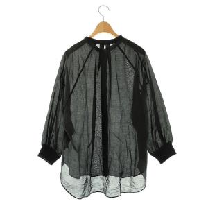 Nolley's 23SS 袖口シャーリングブラウス チュニック バンドカラー 38 黒 /MI OS
