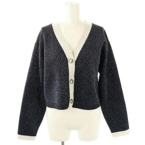 24SS ラメワッペンカーデ カーディガン ニット 長袖 Vネック ラメ 38 紺 /NR OS