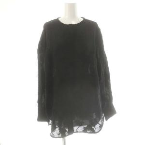 JACQUARD SHEER BLOUSE ブラウス 長袖 クルーネック 1 黒 ブラック /AT OS