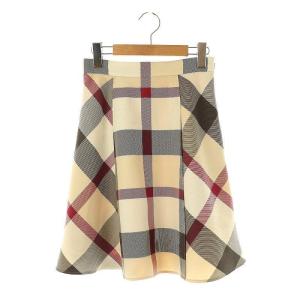 クレストブリッジチェッククロッシングビエラスカート フレア ひざ丈 34 ベージュ 55S08-445-44