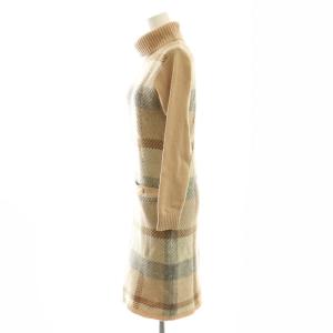 BLUE LABEL CRESTBRIDGE クレストブリッジチェック ニット ワンピース ひざ丈 タートルネック 36 ベージュ マルチカラー /DF