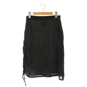ここのえ期 レーヨンサイドギャザースカート タイト ひざ丈 40 黒 ブラック /AT OS SH