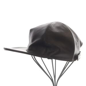 PRADA 帽子 野球帽 キャップ 6パネル ラムレザー L ブラック /YO18 SH OH