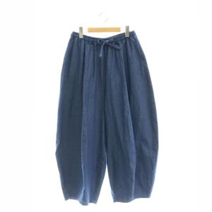 ライトデニムバルーンタックパンツ イージー ワイド 紺 ネイビー /AT OS
