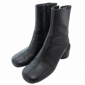 アンクルブーツ ショート スクエアトゥ サイドジップ レザー チャンキーヒール Niki 37 黒 ブラック