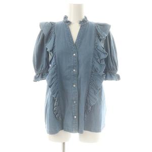 テンセルデニムブラウス シャツ 五分袖 フリル 38 ライトブルー /DO OS
