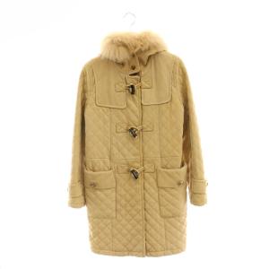 フォックスファー レザーキルティングコート ジップアップ 36 ベージュ /HK OS