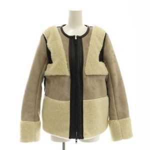 ムートン ボア切替 ジップノーカラー ジャケット 36 グレージュ /AT OS