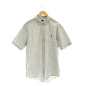 コットンストライプシャツ ボタンダウン 半袖 XL 白 ホワイト グレー /AT OS