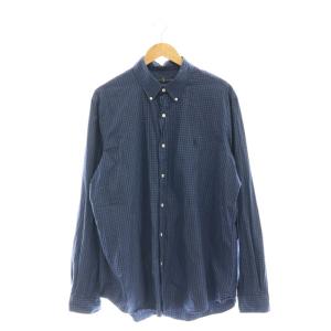 CLASSIC FIT チェックコットンシャツ ボタンダウン 長袖 XL 紺 ネイビー /AT OS