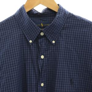 RALPH LAUREN CLASSIC FIT チェックコットンシャツ ボタンダウン 長袖 XL 紺 ネイビー /AT OS