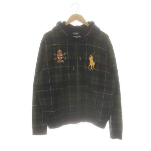 チェックジップパーカー 長袖 XLグリーン ネイビー /HK OS