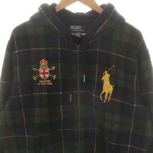 POLO RALPH LAUREN チェックジップパーカー 長袖 XLグリーン ネイビー /HK OS