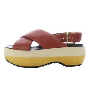 サンダル ウェッジソール プラットフォーム クロスストラップ レザー 36 ボルドー /YO19