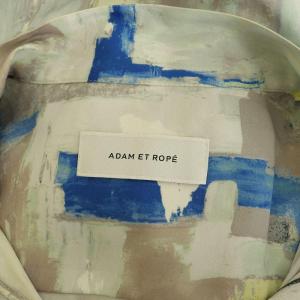 Adam et Rope' 23SS ボリュームスリーブプリントワンピース ロング 長袖 サテン ペチコート付 F グレー ブルー