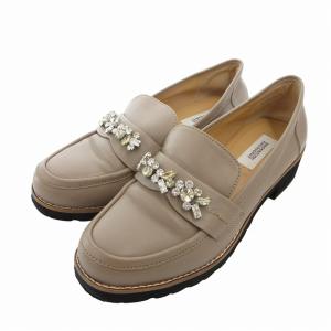 ローファー スリッポン シューズ  ビジュー レザー カットストーン 24 グレージュ /FF