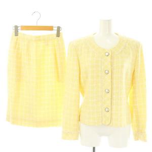 セットアップ ツイード ノーカラージャケット スカート タイト 9AR63 黄色 /MI OS