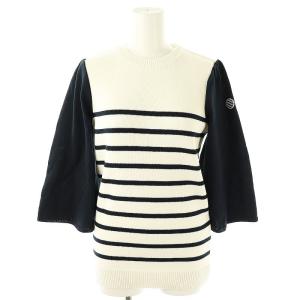 FLARE SLEEVE TOP ボーダー リネン混 36 ホワイト ネイビー