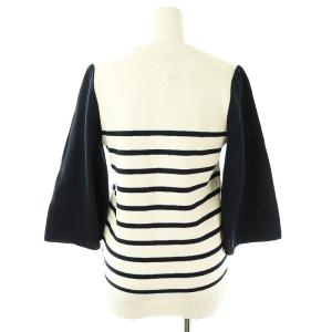 BORDERS at BALCONY FLARE SLEEVE TOP ボーダー リネン混 36 ホワイト ネイビー