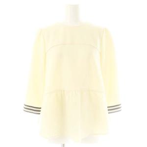 ウールペプラム七分袖トップス カットソー プルオーバー 36 アイボリー ブラック オフホワイト /DO