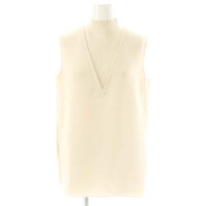 CREPE COMBO RIB V SHELL ノースリーブブラウス プルオーバー S ベージュ ライトベージュ