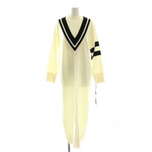 23AW バイカラーVネックニットワンピース ロング 36 白 ホワイト /SS OS