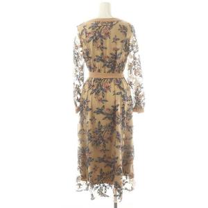 GRACE CONTINENTAL フラワー刺繍フレアワンピース 36 ピンクベージュ