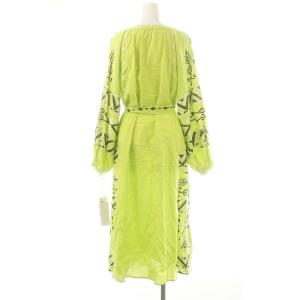 Diagram GRACE CONTINENTAL 23SS キカカフタンワンピース ロング 長袖 リネン混 36 ライトグリーン オフホワイト ダークブラウン