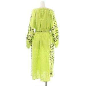 Diagram GRACE CONTINENTAL 23SS キカカフタンワンピース ロング 長袖 リネン混 36 ライトグリーン オフホワイト ダークブラウン