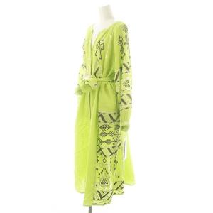 Diagram GRACE CONTINENTAL 23SS キカカフタンワンピース ロング 長袖 リネン混 36 ライトグリーン オフホワイト ダークブラウン