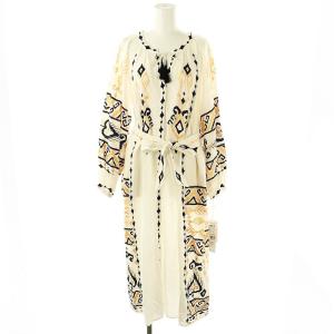 23SS キカカフタンワンピース 刺繍 ベルト付き 36 白 黒 オレンジ /MI OS