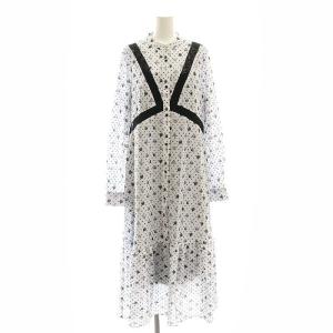 23SS グラデーションドットワンピース ロング 長袖 レース 38 ライトパープル ブラック パープル