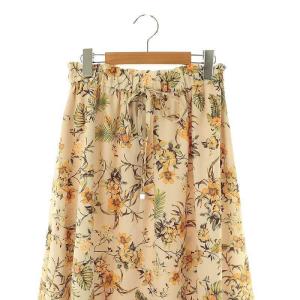 GRACE CONTINENTAL サマーフラワープリントスカート フレアスカート ロング 38 ベージュ オレンジ /DF OS SH