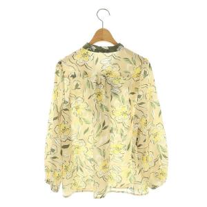 GRACE CONTINENTAL フラワープリントフリルトップ ブラウス ボウタイ 長袖 38 ベージュ マルチカラー /DF OS