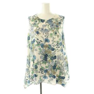 BOTANICAL PRINT TRIANGLE SHELL ブラウス ノースリーブ 総柄 M 白 ホワイト